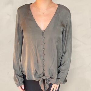 naked zebra tie front olive green blouse size medium